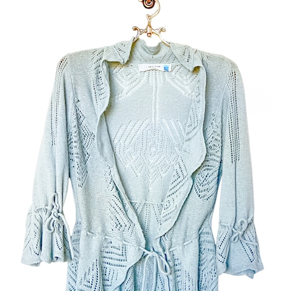 ANTHROPOLOGIE Sparrow Wrap Cardigan Sage Green Open Weave Size Large - Picture 2 of 14